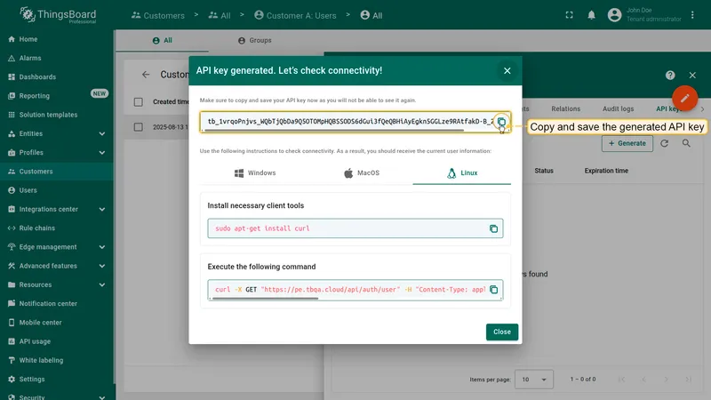 Generate key for user
