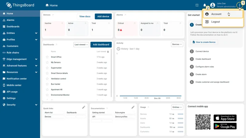 Open account menu