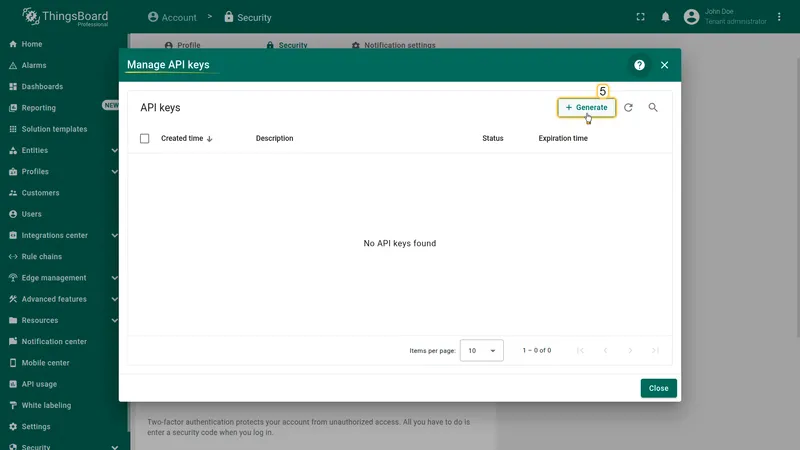 Manage API keys