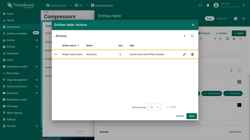 Add device action saved in list
