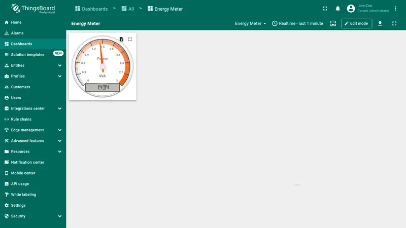 Power radial gauge widget shown on the dashboard
