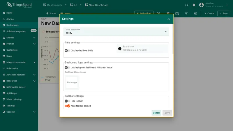 Settings dialog