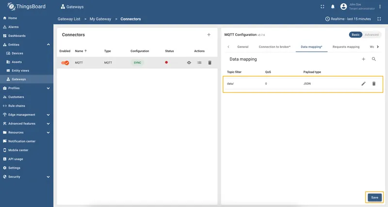 Data mapping added, click Save button