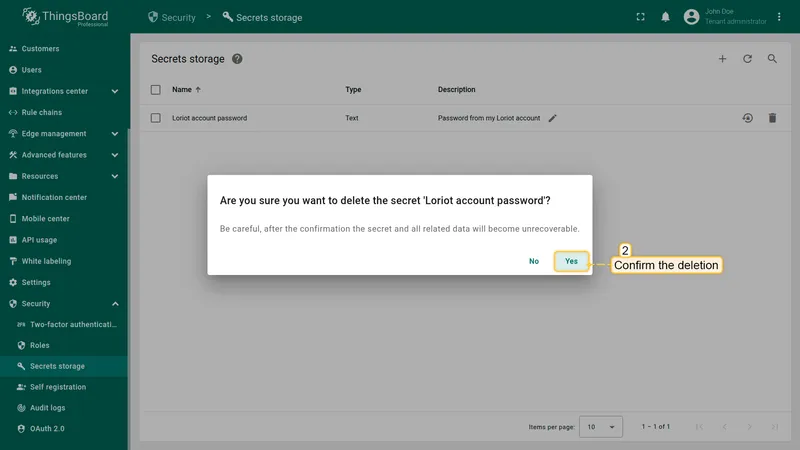 Confirm deletion dialog