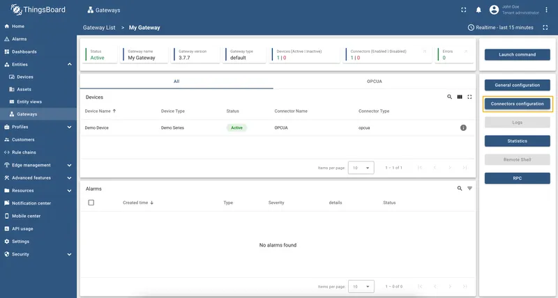 Click on the Connectors configuration button