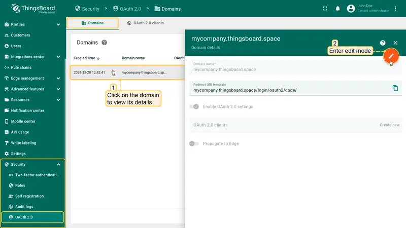 Domain details dialog