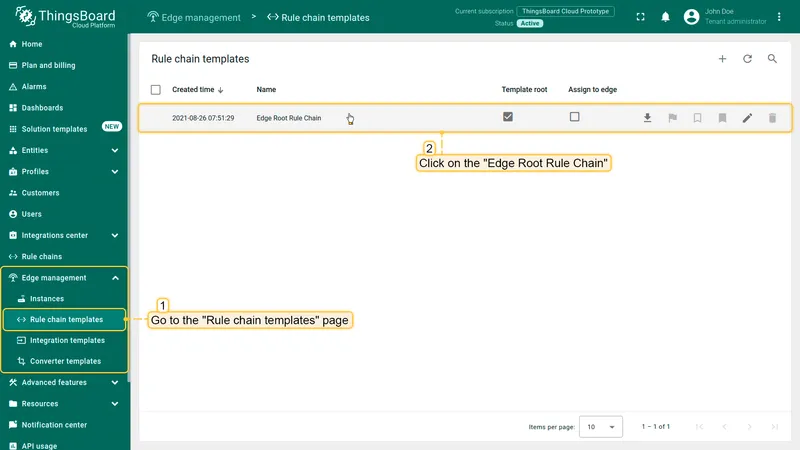 Open Edge Root Rule Chain in Rule chain templates