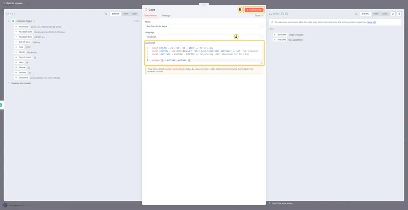 Code node configured