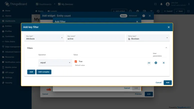 Appearance configured with label Active devices and chevron enabled