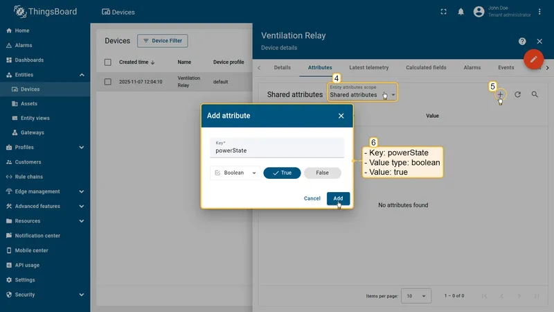 Adding the powerState shared attribute to the device