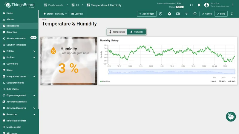 Two-segment button pasted on the Humidity state