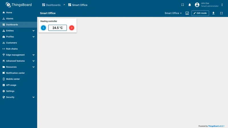 Value stepper showing initial targetTemperature value