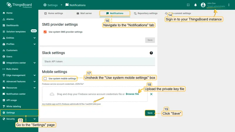 Upload private key to ThingsBoard