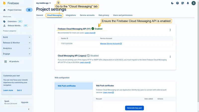Cloud Messaging tab