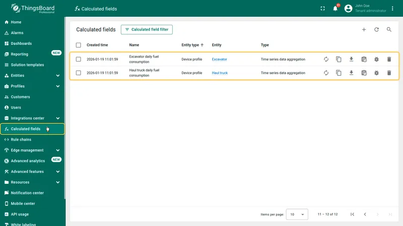 Calculated fields in Mine site asset profile