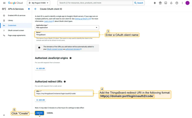 Google OAuth client configuration form