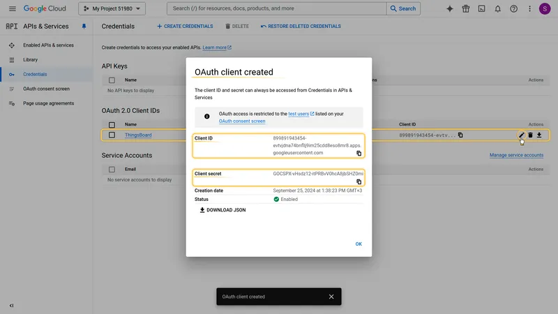 Generated Google OAuth Client ID and Secret
