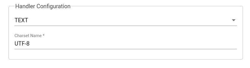 Handler Configuration — TEXT selected, Charset Name UTF-8