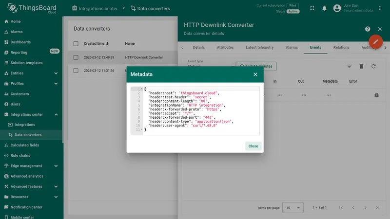 Downlink converter event Metadata — HTTP request headers