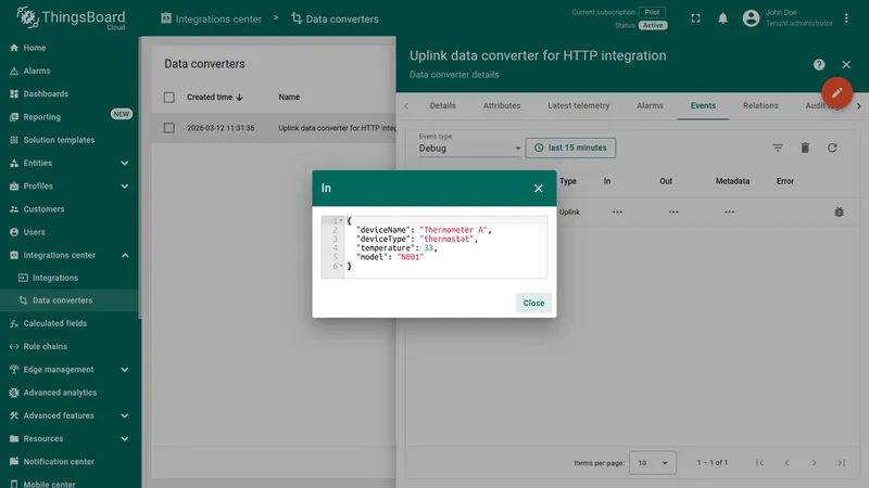 Converter event In — raw JSON payload