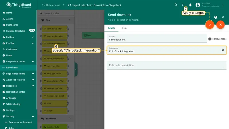 Configure integration downlink node