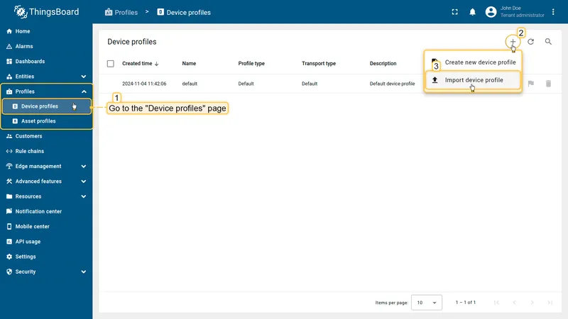 Navigate to device profiles