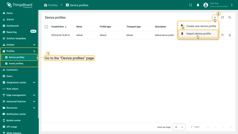 Navigate to device profiles