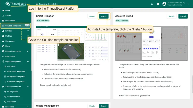 Install Smart Irrigation solution template