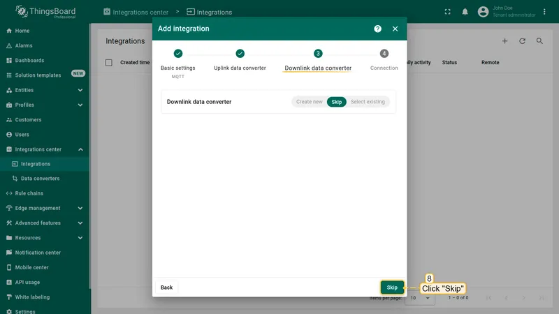 Downlink data converter step with Skip button