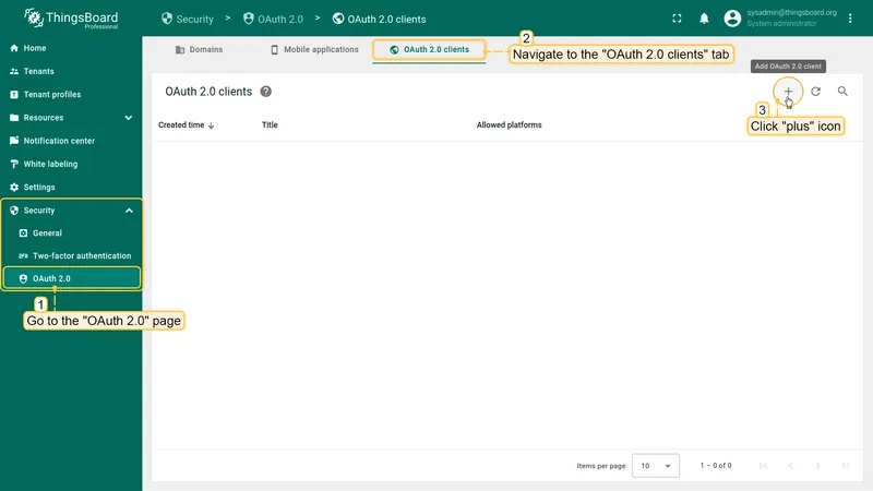 ThingsBoard OAuth 2.0 clients tab