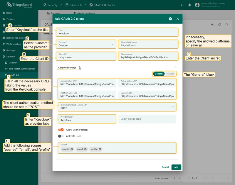 Keycloak client credentials and endpoints