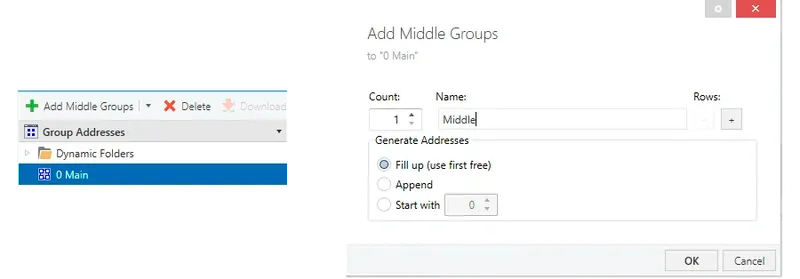 Click on "Add Middle Groups" and in the opened modal window fill in "Name" field with "Middle" value, click "OK" button.