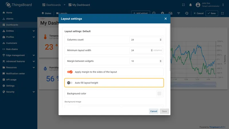 Auto fill layout height toggle in layout settings