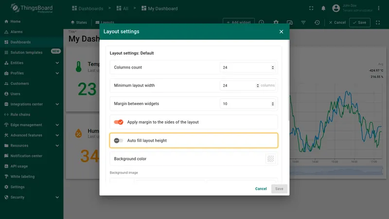 Auto fill layout height toggle in layout settings