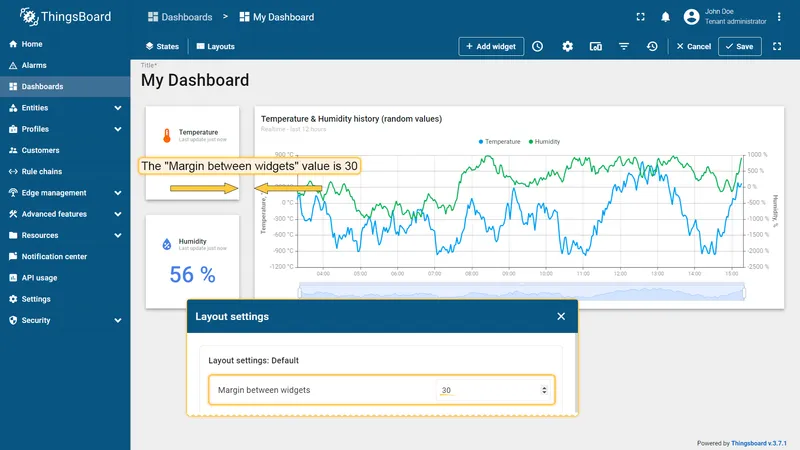 Dashboard with margin increased to 30