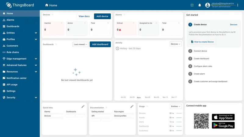 ThingsBoard dashboard after Google login