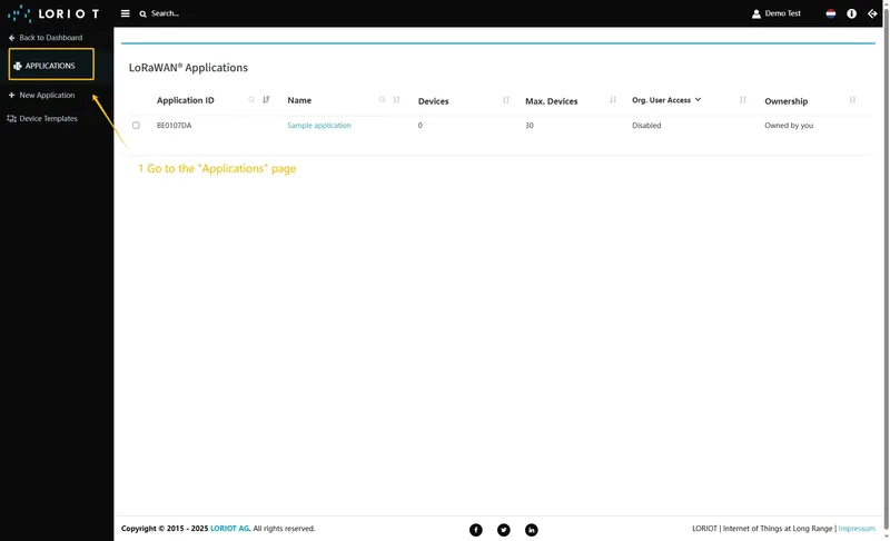Go to the "**Applications**" page in left menu.