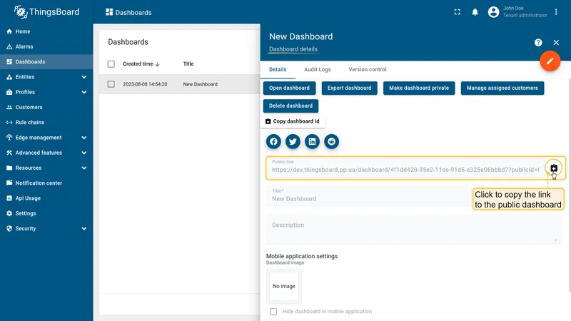 Public dashboard
