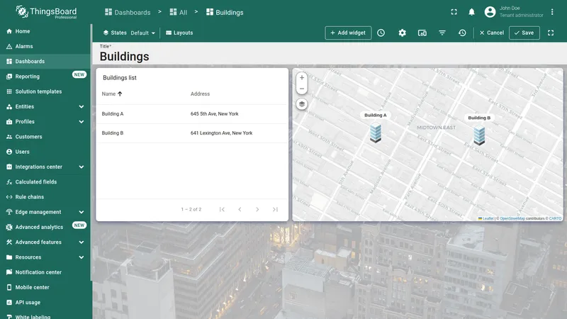 Dashboard view with Save button highlighted in the toolbar