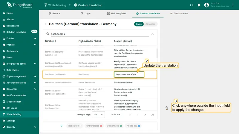 Update translation value