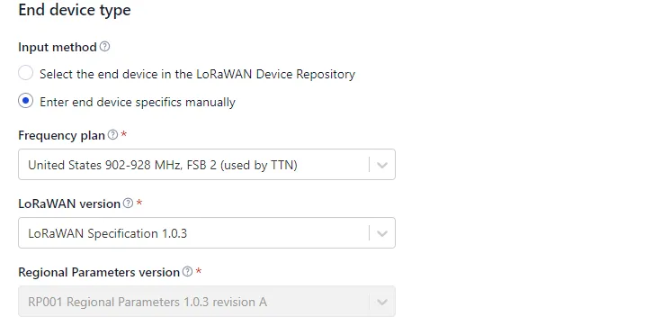 Manual device registration form