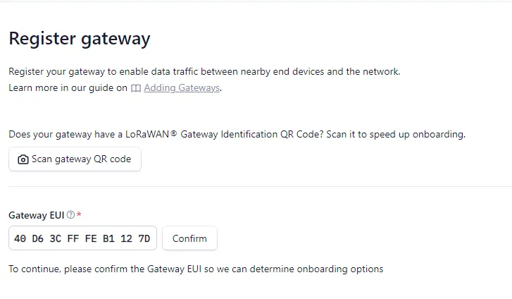 Gateway EUI entry field