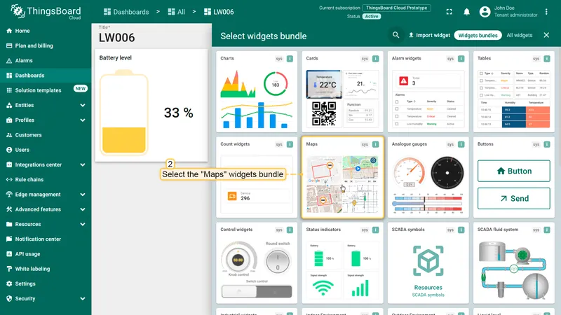 Widget bundle selection showing Maps