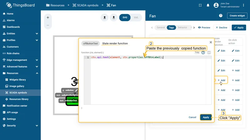 offButtonText tag configuration step 2
