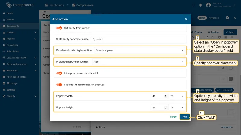 Configure temperature popover settings