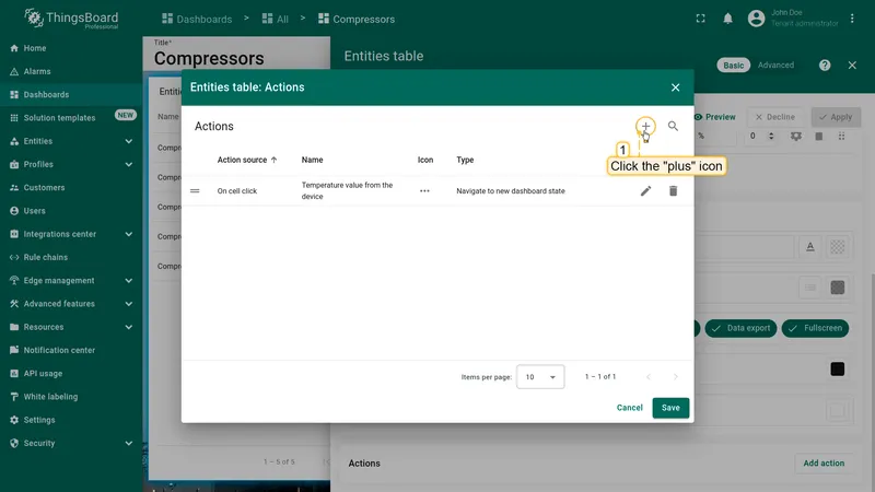 Actions list with temperature action