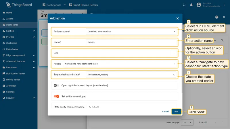 Configure On HTML element click action