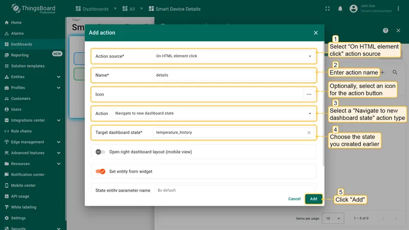 Configure On HTML element click action