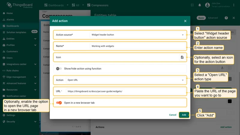 Configure Open URL action