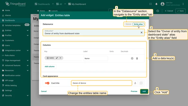 Add widget dialog